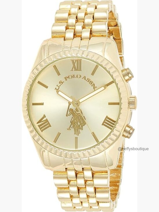 Gold-Tone Quartz Wrist Watch with Roman Numerals and Crystal Accents main image 5